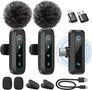 Wireless Lavalier Microphone for iPhone, iPad, Android Phone, 2-Pack Mini Microphone with Noise Reduction, Auto Pairing and Mute & Reverb for Vlogging, Video Recording, TikTok, YouTube - Plug & Play