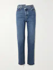 [AGOLDE] AGOLDE - Criss Cross Frayed High-rise Straight-leg Organic Jeans - Dark denim - 32 32 Blue