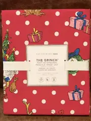 Pottery Barn Teen Seuss The Grinch Festive Percale XL Twin Sheet Set, Christmas