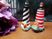 Vintage Red & Black Lighthouse Salt and Pepper Shakers 4812