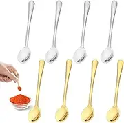 FunWorth 8-Pack Mini Stainless Steel Spoons for Spice Jars, 7.5cm Tiny Salt & Protein Scoops, Small Kitchen Utensils for Spices, Supplements, Honey, Coffee, (Gold and Silver)