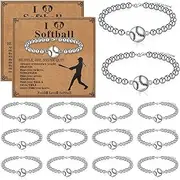20 Pcs Softball Bracelet Bulk Softball Gift Softball Party Favor Sport Softball Team Gift Softball Charm Bracelet Softball Bracelet Inspirational Card for Group Player Gift, as shown in the
