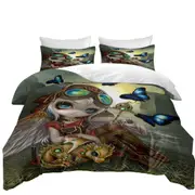 Cute Fantasy Art Angel and Clockwork Dragonling Quilt Cover