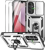 Ezydigitals Case for Samsung Galaxy A26 5G Metal Ring Kickstand Cover Case + 2Pcs Tempered Glass Screen Protectors - Silver