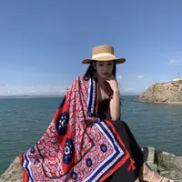 在飛比找蝦皮購物優惠-防晒披肩拍照旅遊棉麻圍巾新疆西藏海邊民族遮陽絲巾中國風bg5