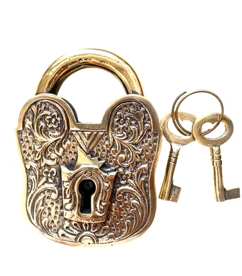 large PADLOCK engrave large Vintage old stye padlock solid brass keys heavy 5"