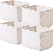 Storage Baskets for Organizing, Woven Basket for Storage, Storage Baskets Bin for Shelves, Cotton Rope Basket with Handles, 12.5" Lx9.1 Wx7.9 H, (4 Packs) Off White