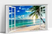 Blue Ocean Canvas Wall Art for Living Room-Coco Beach Pictures with Window -Seas