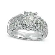 1.5 CT. T.W. Natural Diamond Frame Double Row Engagement Ring in Solid 14K White Gold