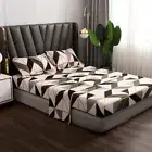 Geometric Plaid Bed Sheet Set Full Size Black White Grey Gold Abstract Fitted...