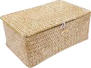 HOLIDYOYO Seagrass Storage Bins Straw Storage Box Minimalist Wicker Baskets for Living Room Decor and Organization