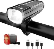 Owleye Bicycle Light, Solar Bicycle Light Set, Up to 50 Lux Bicycle Light Front USB Rechargeable Type C, StVZO Approved Front Light + Rear Light Bicycle Light LED Bicycle Light Set