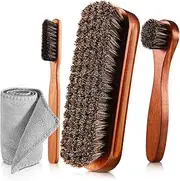 [ZJoey] 4 Pcs Horsehair Shine Shoes Brush Kit Polish Dauber Applicators Cleaning Leather Shoes Boots Care Brushes Suede Cleaner Brush with Microfiber Shoe Cloth