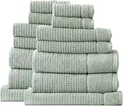 [RENEE TAYLOR] Cambridge Waffle 650 GSM Textured Bath Towel 14-Pieces Set, Eucalyptus