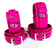 PINK Leather Lockable Bondage Restraint bdsm fetish wrist ankle cuffs RATS BUM