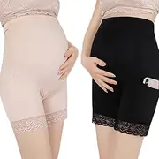 [XINCHIA] Pregnancy Underwear Over Bump Maternity Knickers Shorts Anti Chafing Shorts Women Safety Shorts High Elastic Belly Support Under Dress Shorts Pregnant Pants High Waist Maternity Underwear with Pockets