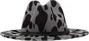 [Minkissy] Classic Cow Pattern Woolen Hat Big Brimmed Cap Flat-Edge Fashionable Ladies Cap Comfortable Grey