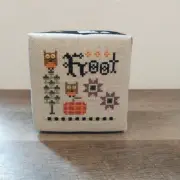 Finished completed cross stitch LIZZIE KATE hoot Halloween stand up cube