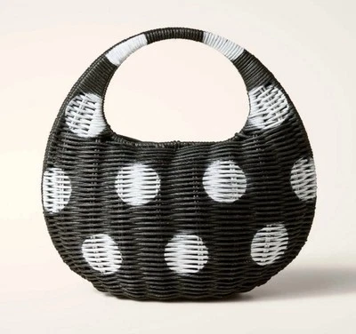 Kate Spade New York X Target Polka Dot Wicker Crescent Bag Black White NWT
