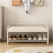 Shoe Bench Entryway Shoe Rack with Cushioned Seat, Shoe Bench for Entry, Shoe Rack Bench,2 Shelves Storage Bench Metal Shoe Storage Bench for entryway, Hallway,mudroom, Living Room Shoe Rack Bench(Whi
