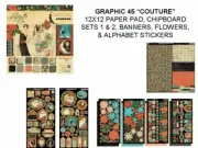 GRAPHIC 45 "COUTURE" 12X12 PAPER PAD & EMBELLISHMENTS RETIRED SCRAPJACK'S PL