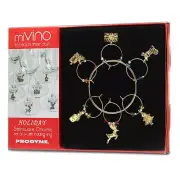 MiVino Stemware Charms Holiday Gold Set of 6, Holding Ring Wine Glass Charms NIB
