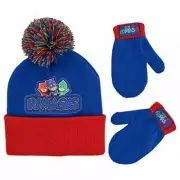 PJ Masks Boys Winter Hat Beanie Mittens Set Catboy Owlette Gekko Ages 2-4 Blue