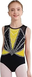 [TiaoBug] Kids Girls Sleeveless Gymnastics Leotard Sparkly Dance Bodysuit Cross Back Shiny Stretchy Ballet Dancewear