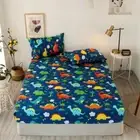Kid's Dinosaur Cotton Mattress Protector Bed Fitted Sheet Set Full Queen King