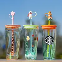在飛比找樂天市場購物網優惠-星巴克杯子吸管杯玻璃雙層水杯大容量咖啡杯高顏值桌面星巴克水杯
