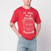 [Valentino] Red T-shirt with Le Chat de la Maison print L Red