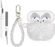 Case Fit for Case Apple Airpods 4 Generation with Cute Keychain with Cleaner kit, Compatible for Airpods 4 Cases 2024 Cover,for Women and Girls Fit Airpods 4th - White
