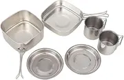 SUPVOX Backpacking Cook Set 6-Piece Stainless Steel Camping Pot Pan Plates Cups Compact for Outdoor Use