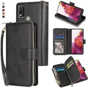 Nokia C21 Plus Wallet Case 9Card Zipper Slots Kickstand Flip Leather Phone Case