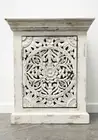 Antique Timber Hand Carved Mandala Bedside Cabinet Side Lamp Table Rustic White