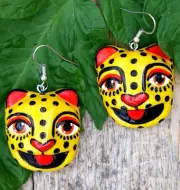 Leopard or Jaguar Mask Earrings Handmade & Hand Painted Polymer Mexican Folk Art
