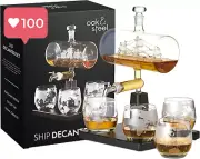 Oak & Steel 1L Whiskey Decanter Glass Spirit Dispenser - Perfect Gift for Men