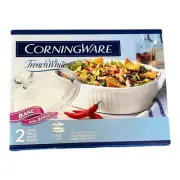 Vintage Corningware French White 2 pc. Oval dish glass lid 2.5 Qt. 2002 in box