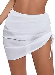 [YELAIVP] Women's High Waisted Bikini Bottoms Drawstring Ruched Sheer Swim Skirt Bathing Suit Bottoms Swimsuit Bottoms