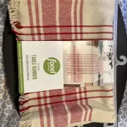 FOOD NETWORK Woven Table Runner 13” X 90” Red Stripe-NEW