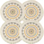 Round Placemats Set of 4/6/8, Boho Cotton Woven Macrame Tassels Table Mats Washable Heat Resistant Neutral Place Mat (13 Inches,Yellow&brown)