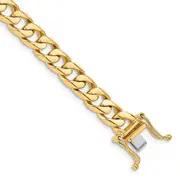 Solid 14K Yellow Gold 22 inch 7.5mm Hand Polished Flat Beveled Curb Link with Box Catch Clasp Chain Necklace