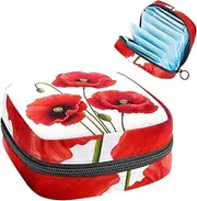 Period Bag,Sanitary Napkin Storage Bag,Plant Red Flower,Tampon Holder for Purse
