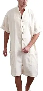 [SXLLZSLC] Snap Front Jumpsuit One Piece Pajamas with Pokects Oversized Fit, Men's Sleepwear Playsuit