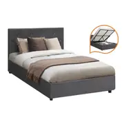 Oikiture Bed Frame King Single Gas Lift Storage Base Grey Velvet COTI