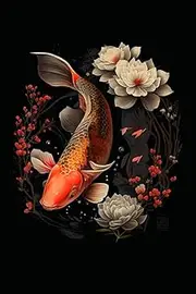 Notebook 6"x9" and 120 Lined Paper: Golden Carp with White Lotus