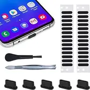 5PCS USB C Dust Plug & 28x Phone Speaker Mesh Dustproof Adhesive Stickers for iPhone 16/15 Pro Max, Samsung Galaxy S23, S22, S21, S20, S10e,Any Type-C Port on Smartphone, Anti Dust Kit with Tweezers