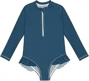 [ODAWA] Long Sleeve Swim Suits for Girls Prussian Blue UPF 50+ Swimsuit with Zipper Toddler Swimsuits Girls Size 3T