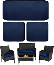 Oslimea 3 Pack Outdoor Patio Seat Cushions Replacement Covers, Stretch Patio Furniture Sofa Couch Slipcovers Fit for 4-Seater Wicker Rattan Conversation Set Loveseat Chair, 36x18x2, 18x18x2, Blue