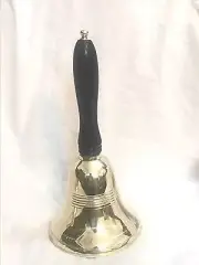 Large Brass Church / Dinner / Teacher / School Hand Bell Wooden Handle